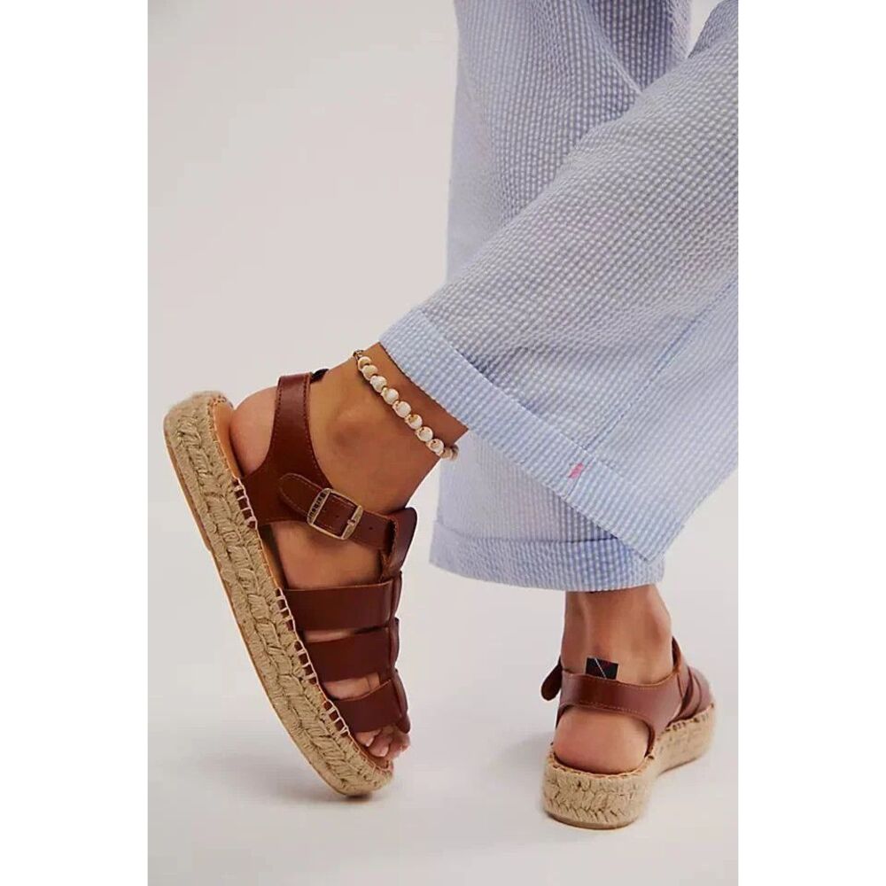 Barbour Brown Woven Leather Buckle Espadrille Sandals